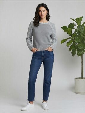 NWT John + Jenn Grey Mixed Knit Contrast Pullover Sweater Small